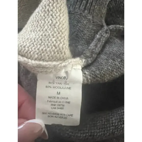 Vince Rugby Stripe Sweater Wool Yak Hair Blend Pullover Oversized Gray Cream M - Picture 6 of 6